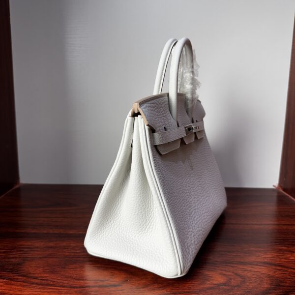 Birkin25 Handcrafted Togo authentic hand-sewn Leather Mushroom White Silver Hardware Saddle stitch Hand stitched 4 Birkin25 Handcrafted Togo authentic hand-sewn Leather Mushroom White Silver Hardware Saddle stitch Hand stitched