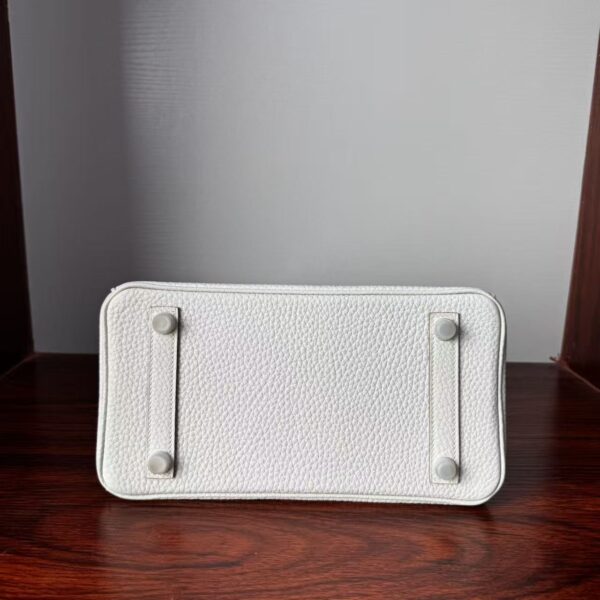 Birkin25 Handcrafted Togo authentic hand-sewn Leather Mushroom White Silver Hardware Saddle stitch Hand stitched 5 Birkin25 Handcrafted Togo authentic hand-sewn Leather Mushroom White Silver Hardware Saddle stitch Hand stitched