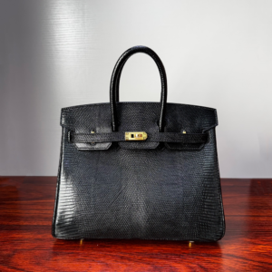 Birkin 25 Black Lizard Skin with Gold Hardware authentic hand-sewn