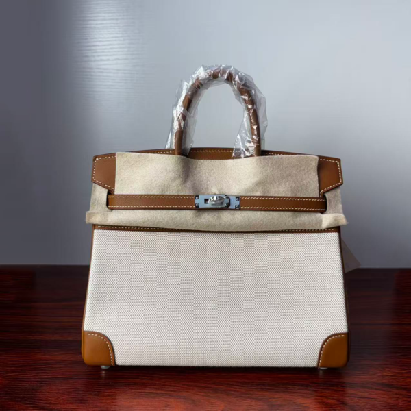 Birkin 25 Canvas & Togo Leather in Gold Brown with Silver Hardware 1 Birkin 25 Canvas & Togo Leather in Gold Brown with Silver Hardware