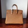 Birkin 25 Handcrafted  Saddle stitch Shiny American Alligator, Gold Brown, Gold Hardware Hand stitched authentic hand-sewn