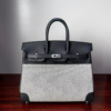 Birkin 25 Cargo Haze Grey Canvas & Swift Leather, Palladium Hardware Hand stitched  Saddle stitch