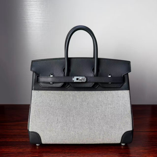 Birkin 25 Cargo Haze Grey Canvas & Swift Leather, Palladium Hardware Hand stitched  Saddle stitch