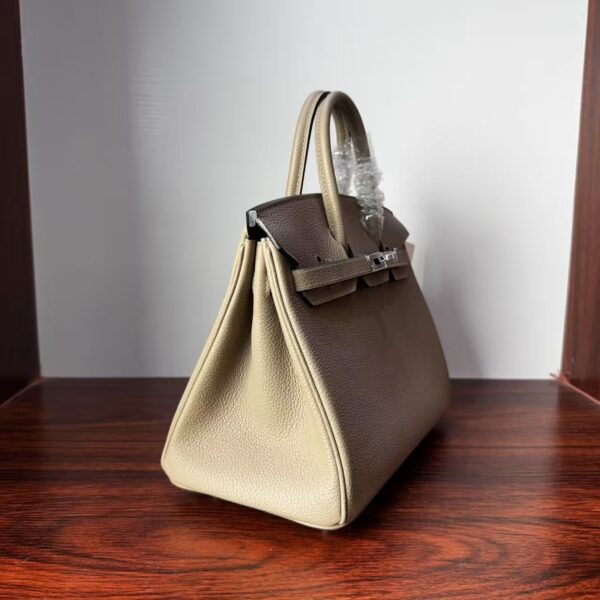 Birkin 25 Saddle stitch authentic hand-sewn Togo Leather in Trench Grey with Silver Hardware Hand stitched Handcrafted