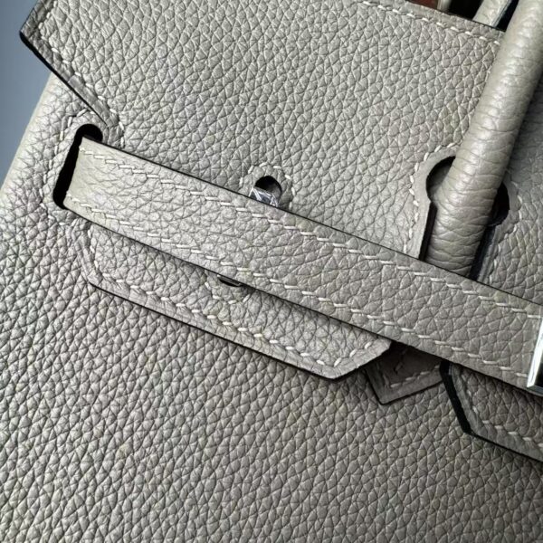 Birkin 25 Saddle stitch authentic hand-sewn Togo Leather in Trench Grey with Silver Hardware Hand stitched Handcrafted