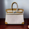 Birkin 25 Canvas & Leather, Biscuit Color, Silver Hardware Hardware Saddle stitch sophisticated