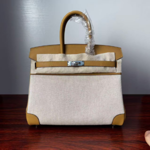 Birkin 25 Canvas & Leather, Biscuit Color, Silver Hardware Hardware Saddle stitch sophisticated