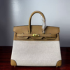 Birkin 25 Biscuit Canvas & Leather Gold Hardware authentic hand-sewn 10 Birkin 25 Biscuit Canvas & Leather Gold Hardware authentic hand-sewn