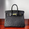 Birkin25 Black Ostrich with Gold Hardware authentic hand-sewn