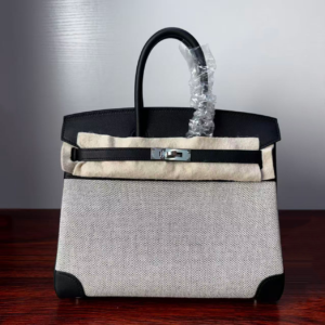 Birkin 25 Cargo Black Canvas Swift Leather Palladium Hardware Saddle stitch
