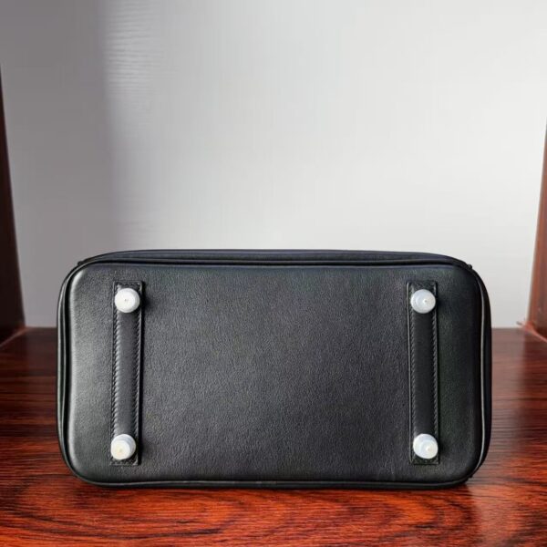 Birkin 25 Hand stitched Handcrafted Black Swift & Lizard Skin, Silver Touch Hardware Saddle stitch authentic hand-sewn